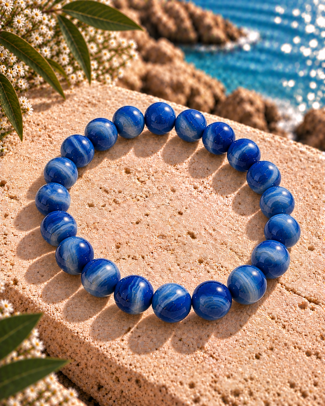 Blue Agate Bracelet – Natural Blue Agate Crystal for Calm & Communication