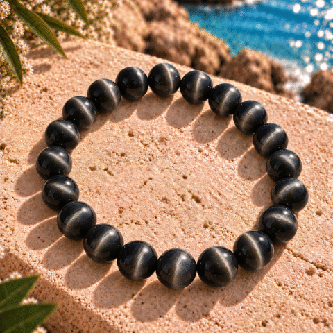 Black Cats Eye Bracelet – Natural Black Cats Eye Crystal for Protection & Grounding